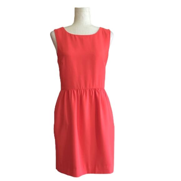 J. Crew Dress Coral Orange Sleeveless Crew Neck Pockets Summer Sheath Size 4 - Picture 1 of 12